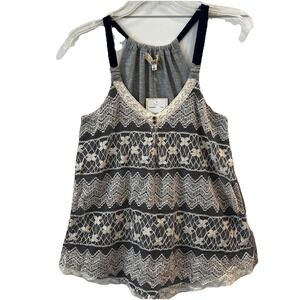 NEW REWIND Woman's Small  Tank Crochet Lace Overlay Lined Ivory Navy $28 Y2K
